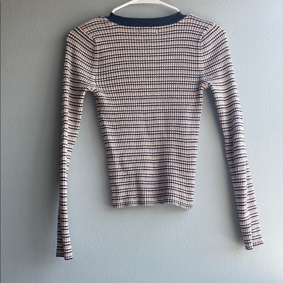 American Eagle Outfitters Blue and Pink Fitted Ribbed Long Sleeve Tee - Picture 5 of 5